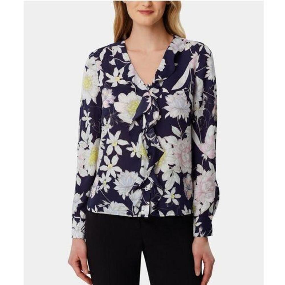 NWT Tahari Top Ruffle Blue S